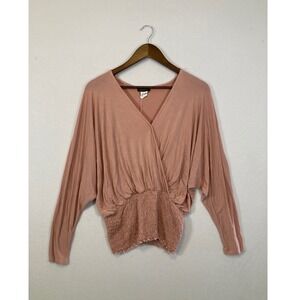 Venus Mauve Pink Surplice Dolman Sleeve Smocked Waist Top L